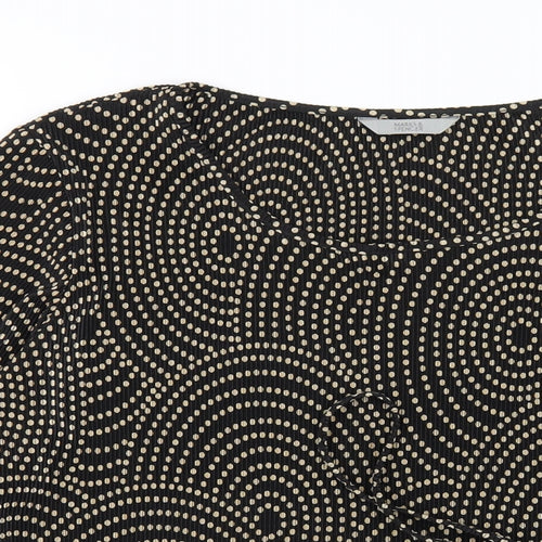 Marks and Spencer Womens Black Geometric Polyester Basic T-Shirt Size 14 Round Neck
