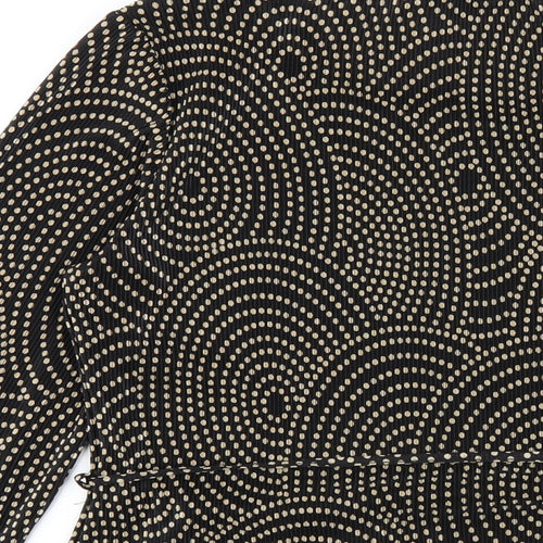 Marks and Spencer Womens Black Geometric Polyester Basic T-Shirt Size 14 Round Neck