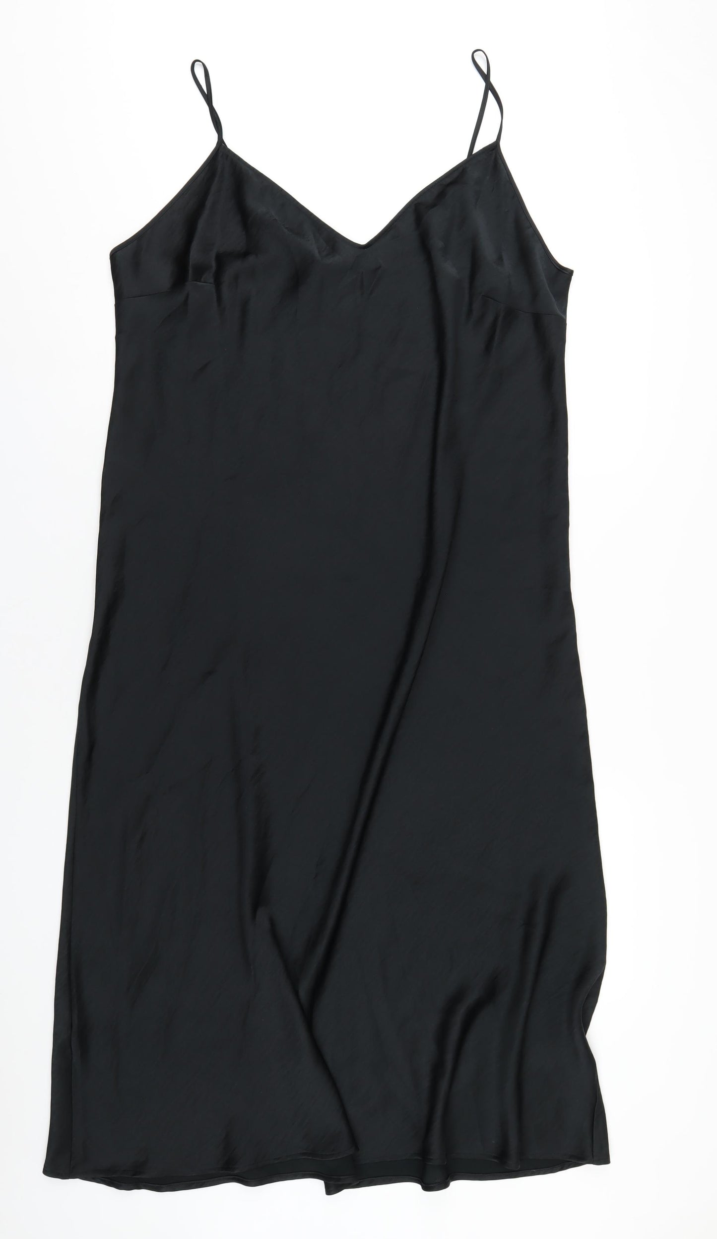 Marks and Spencer Womens Black Polyester Slip Dress Size 22 V-Neck Pullover