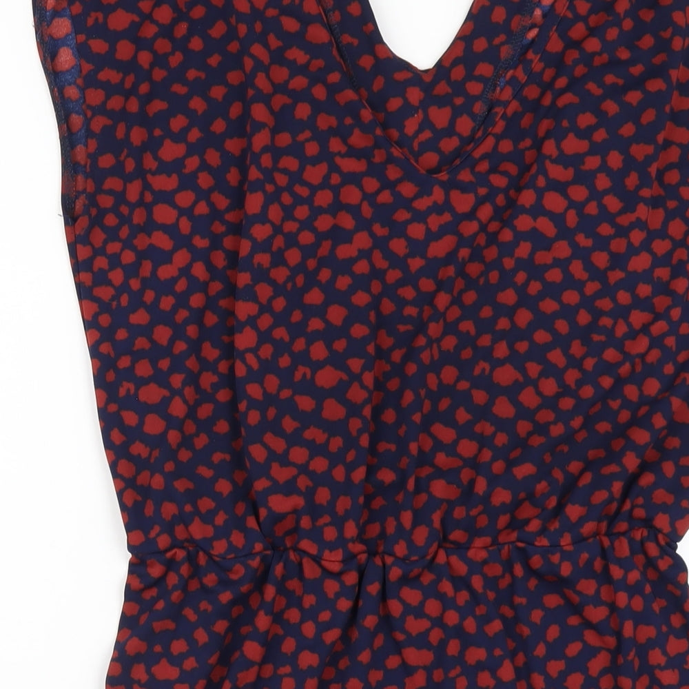 NEXT Womens Blue Geometric Polyester A-Line Size 10 V-Neck Pullover