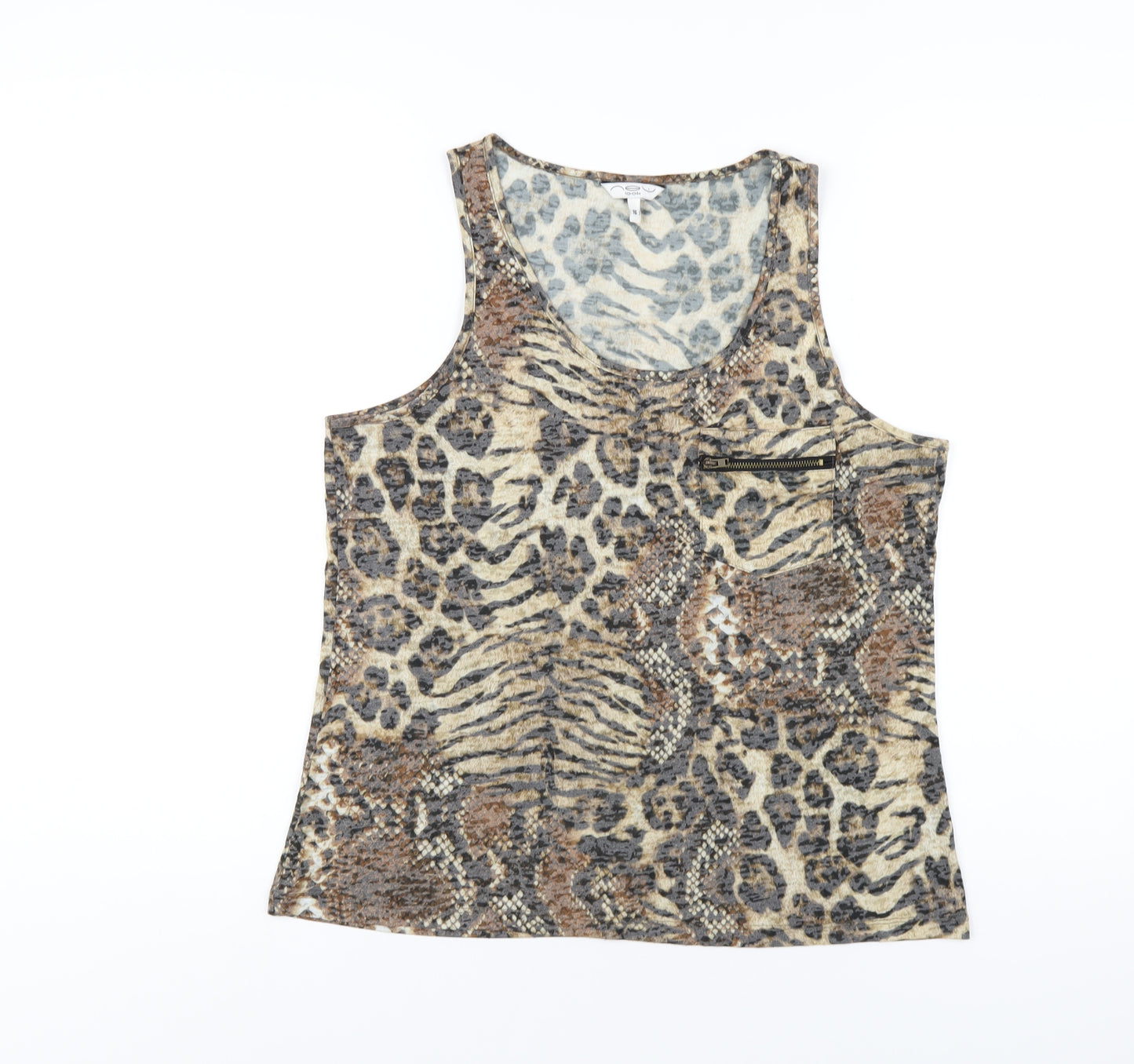 New Look Womens Brown Animal Print Polyester Basic Tank Size 16 Scoop Neck