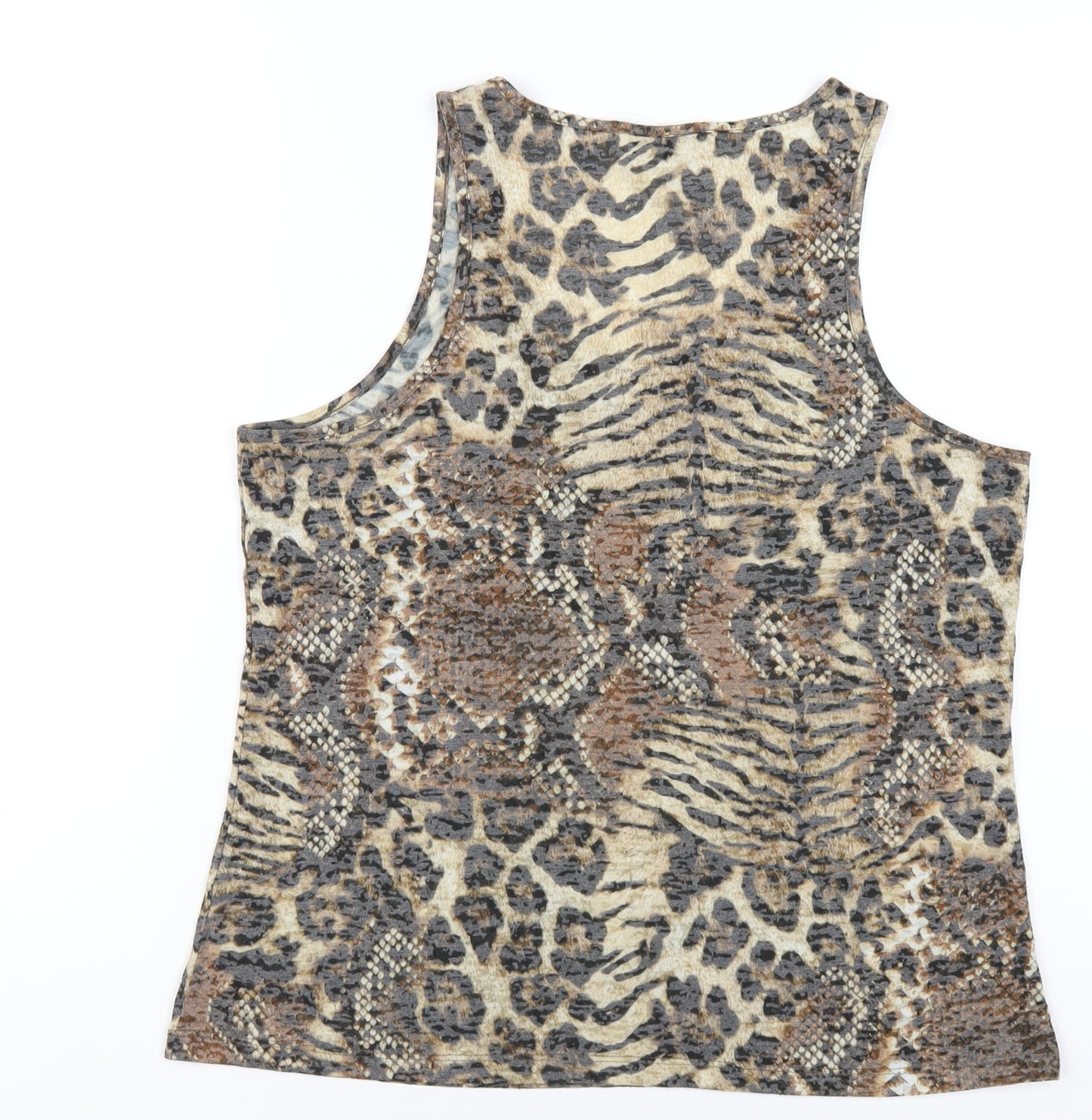 New Look Womens Brown Animal Print Polyester Basic Tank Size 16 Scoop Neck