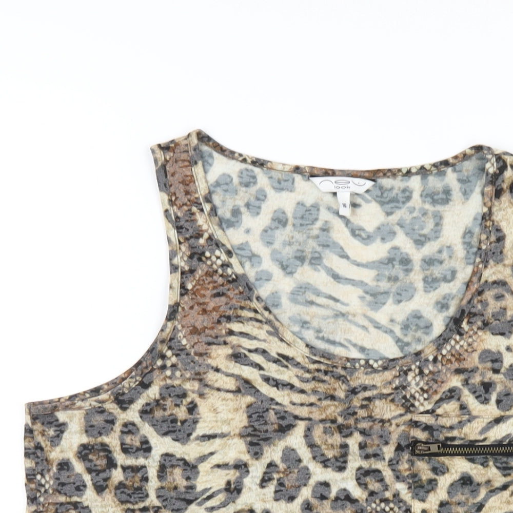 New Look Womens Brown Animal Print Polyester Basic Tank Size 16 Scoop Neck