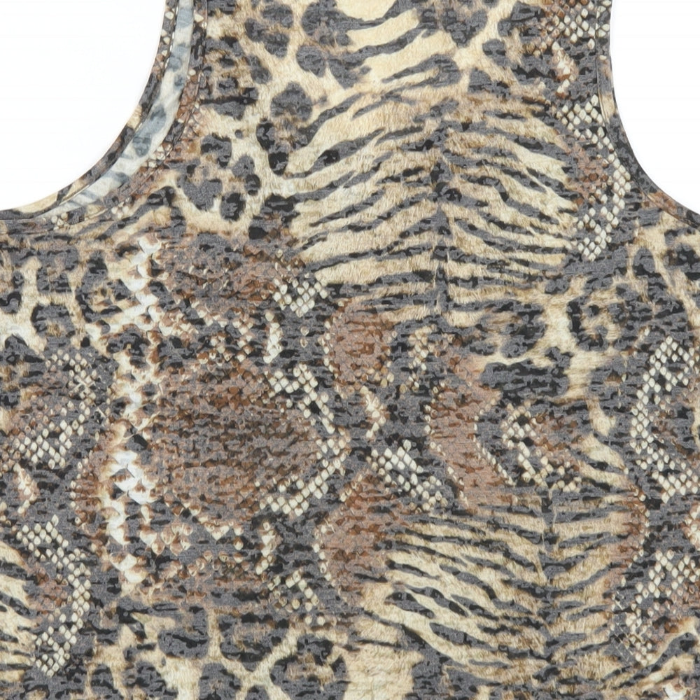 New Look Womens Brown Animal Print Polyester Basic Tank Size 16 Scoop Neck