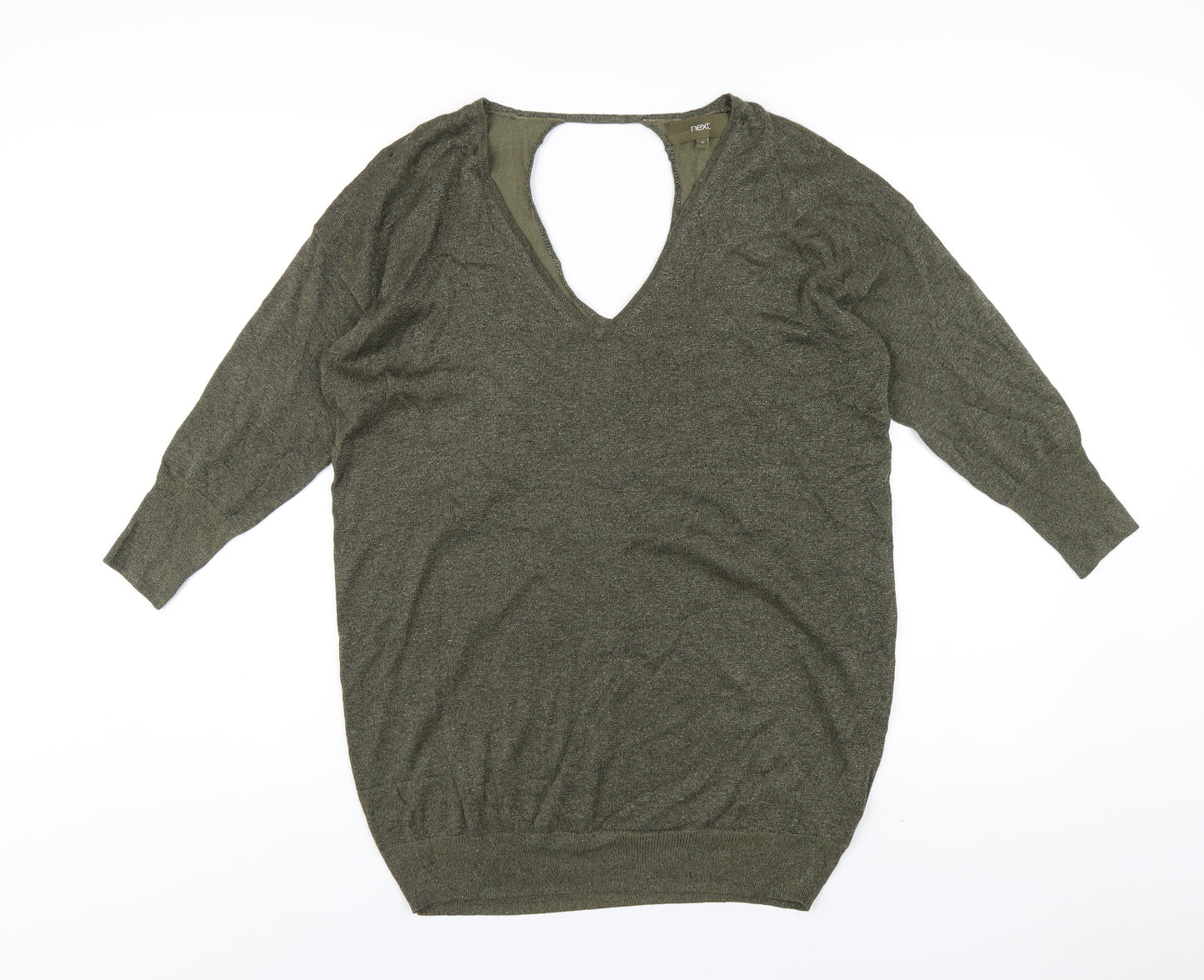 NEXT Womens Green V-Neck Viscose Pullover Jumper Size 12