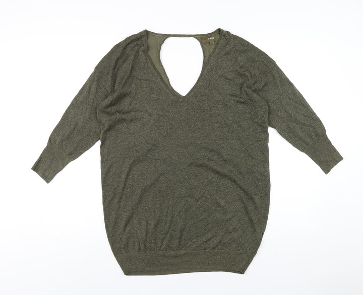 NEXT Womens Green V-Neck Viscose Pullover Jumper Size 12