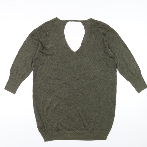 NEXT Womens Green V-Neck Viscose Pullover Jumper Size 12