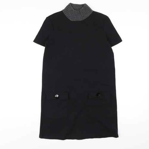 Zara Womens Black Polyester A-Line Size S Mock Neck Pullover
