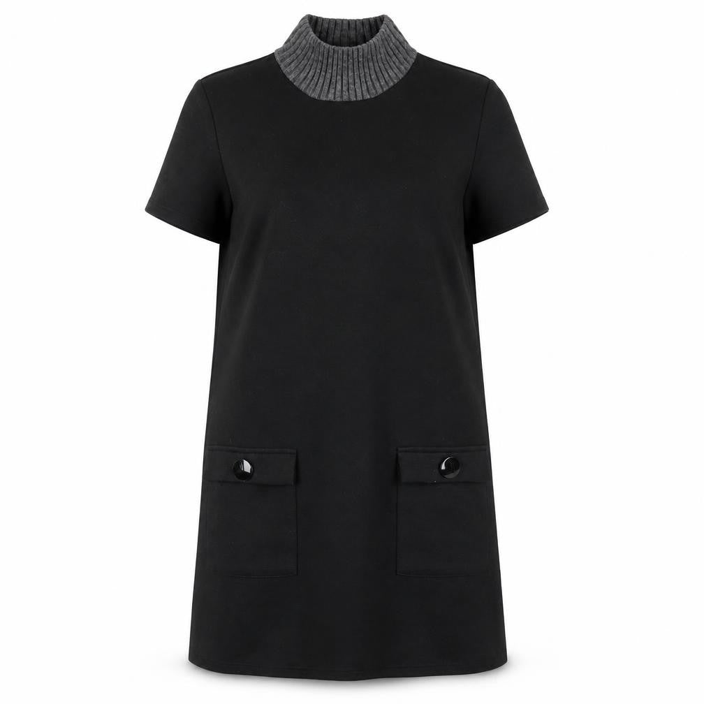 Front view of Zara women’s black polyester a-line, size S, mock neck pullover