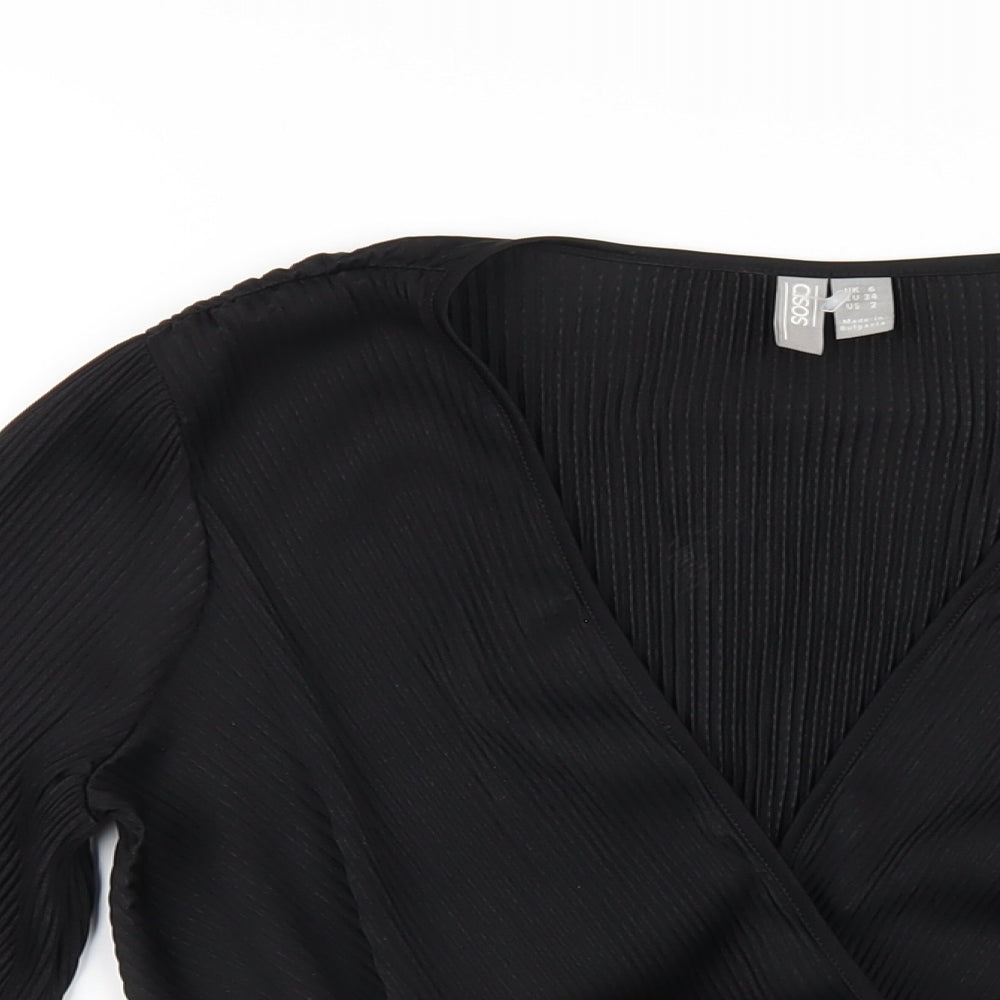 ASOS Womens Black Polyester Basic T-Shirt Size 6 V-Neck