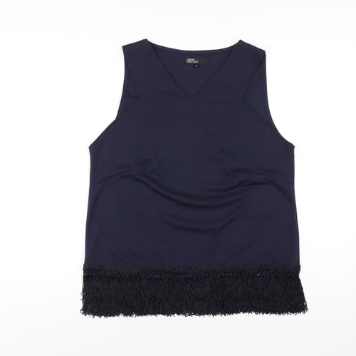 Urban Precinct Womens Blue Polyester Basic Tank Size 16 V-Neck - Tassel Hem
