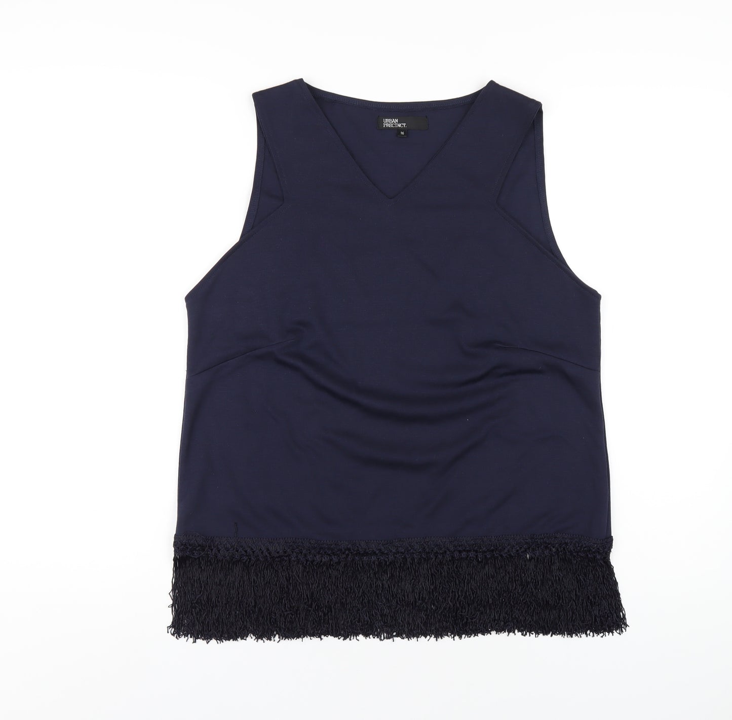 Urban Precinct Womens Blue Polyester Basic Tank Size 16 V-Neck - Tassel Hem