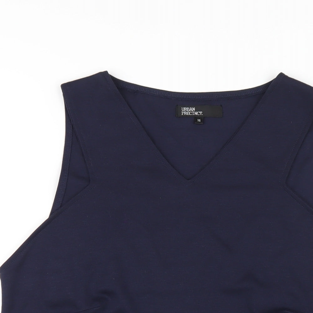 Urban Precinct Womens Blue Polyester Basic Tank Size 16 V-Neck - Tassel Hem