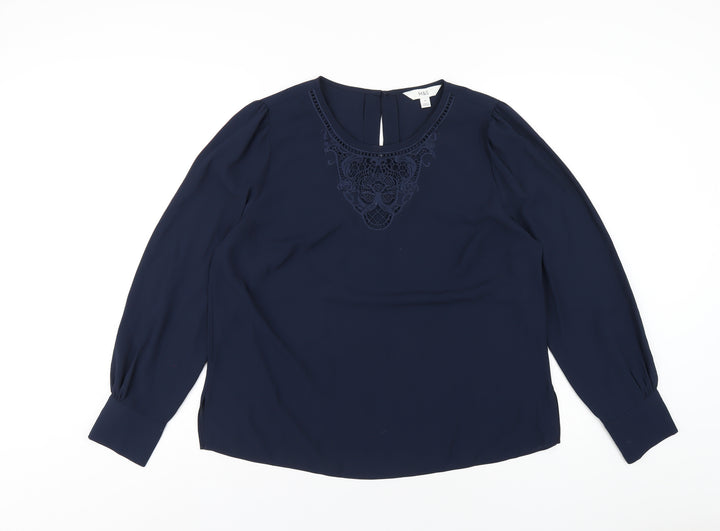 Marks and Spencer Womens Blue Polyester Basic T-Shirt Size 14 Round Neck