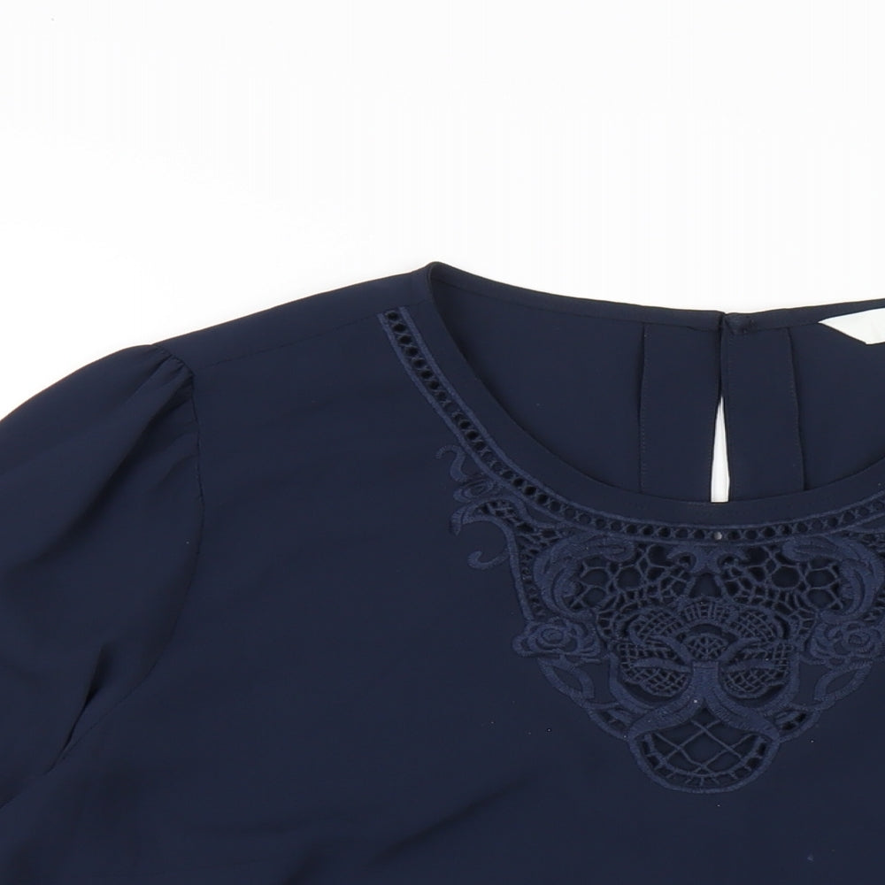 Marks and Spencer Womens Blue Polyester Basic T-Shirt Size 14 Round Neck