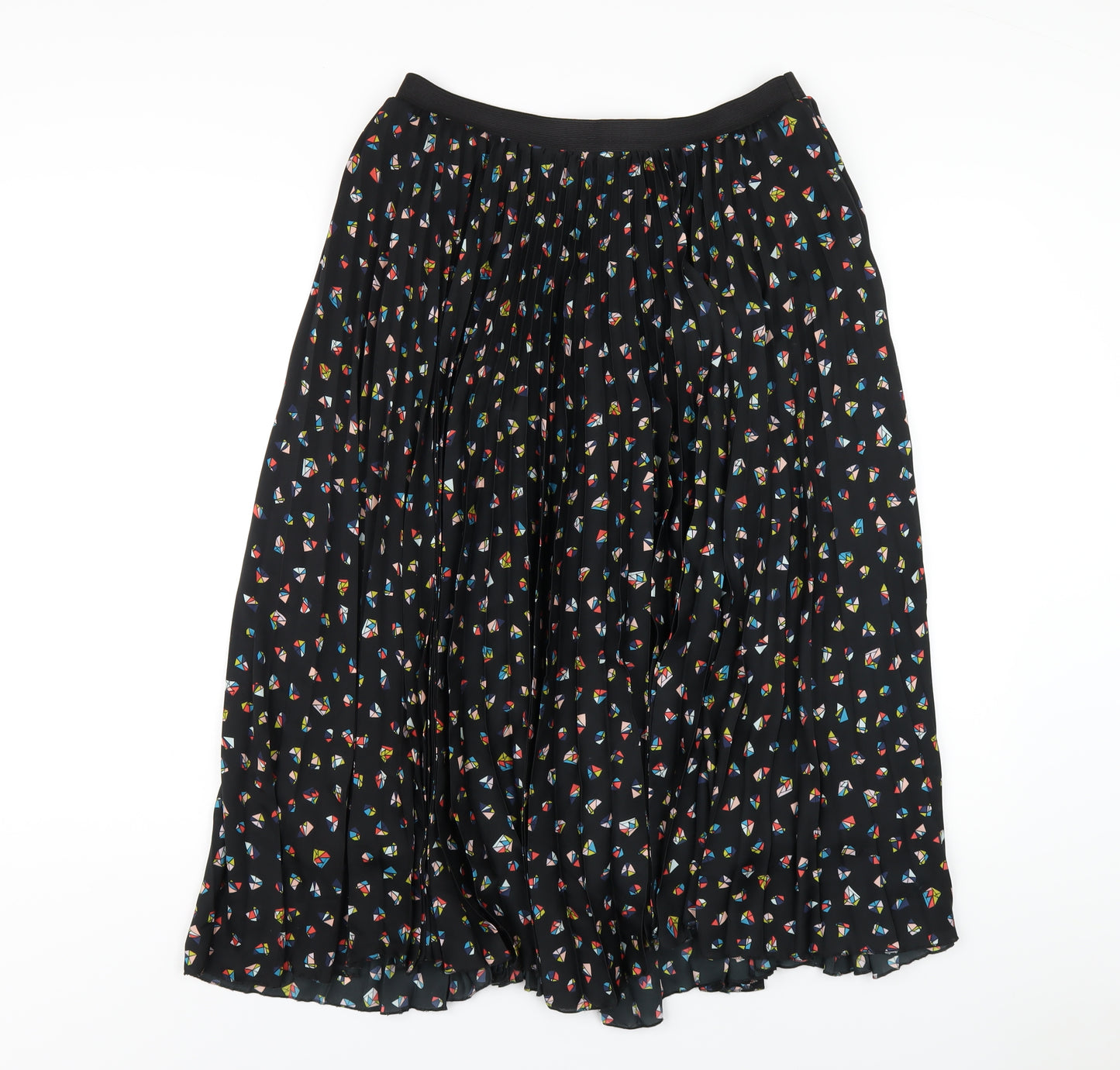Marks and Spencer Womens Black Geometric Polyester Pleated Skirt Size 14