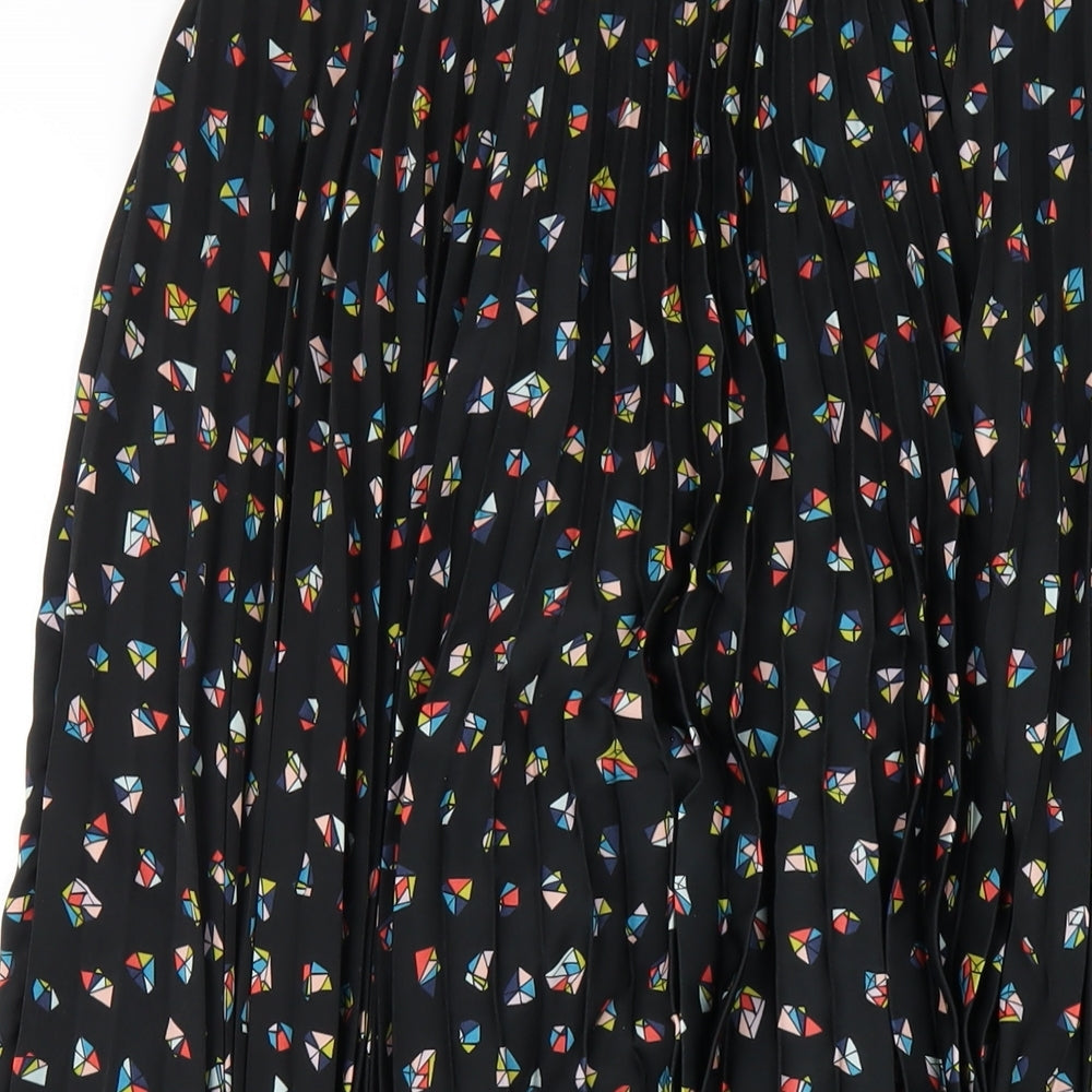 Marks and Spencer Womens Black Geometric Polyester Pleated Skirt Size 14