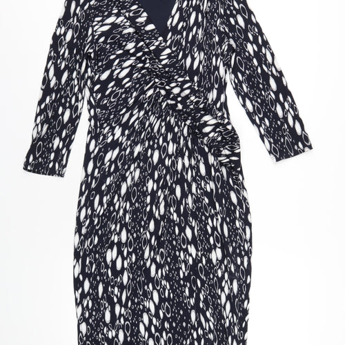 Planet Womens Blue Geometric Polyester Pencil Dress Size 8 V-Neck Pullover