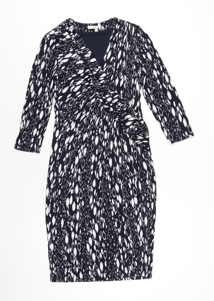 Planet Womens Blue Geometric Polyester Pencil Dress Size 8 V-Neck Pullover