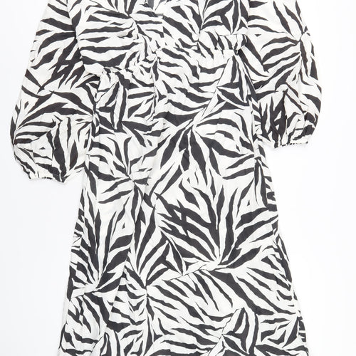 Marks and Spencer Womens White Geometric Polyester A-Line Size 10 V-Neck Pullover