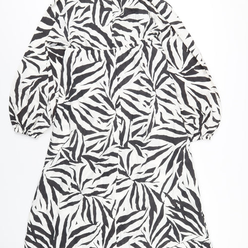 Marks and Spencer Womens White Geometric Polyester A-Line Size 10 V-Neck Pullover