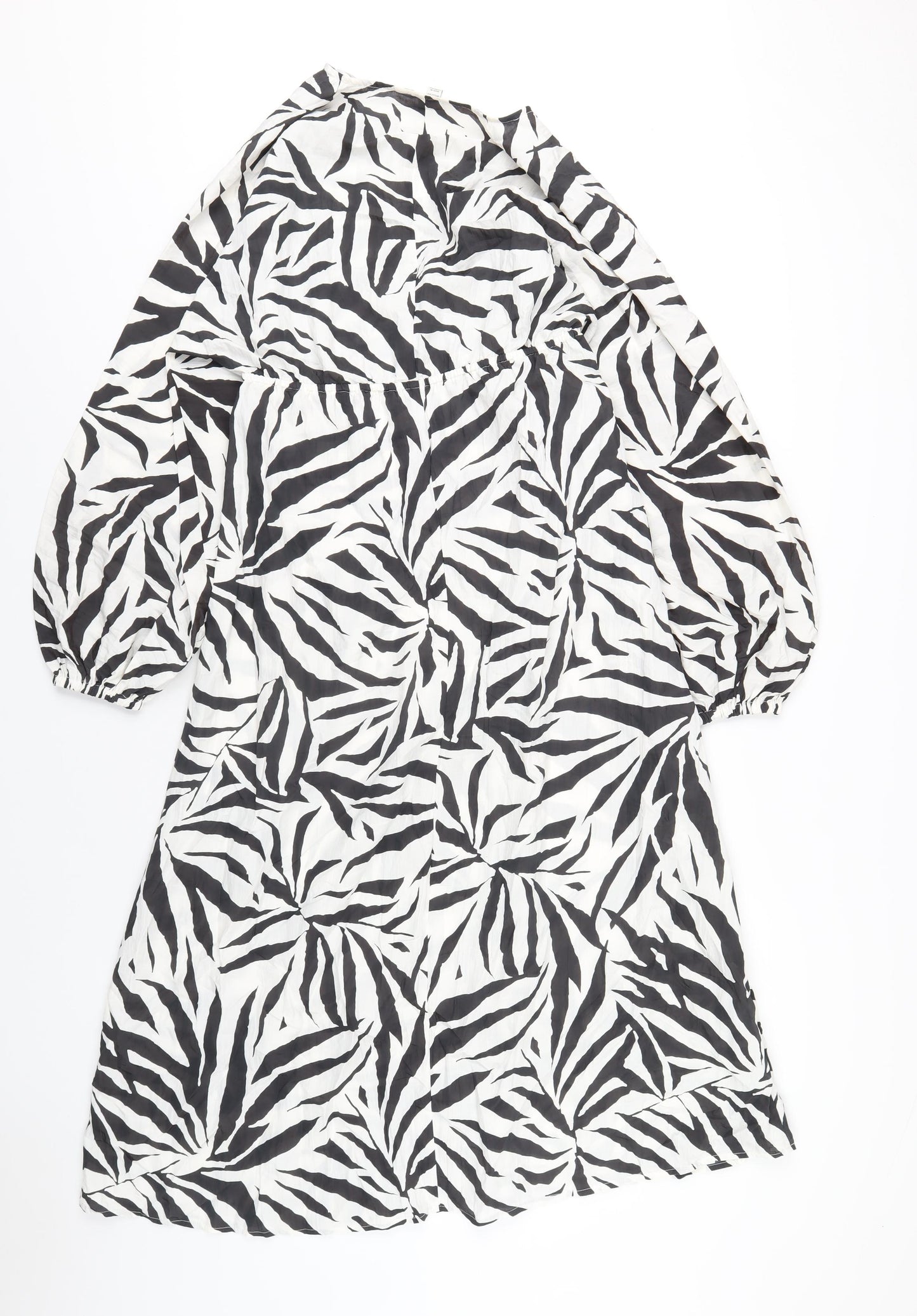 Marks and Spencer Womens White Geometric Polyester A-Line Size 10 V-Neck Pullover