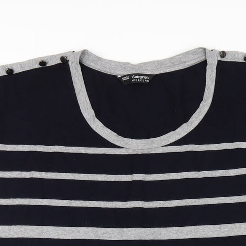 Autograph Womens Blue Striped Viscose Slip Dress Size 16 Round Neck Pullover