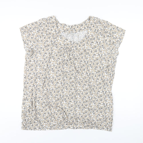 Debenhams Womens Beige Floral Polyester Basic T-Shirt Size 20 Scoop Neck