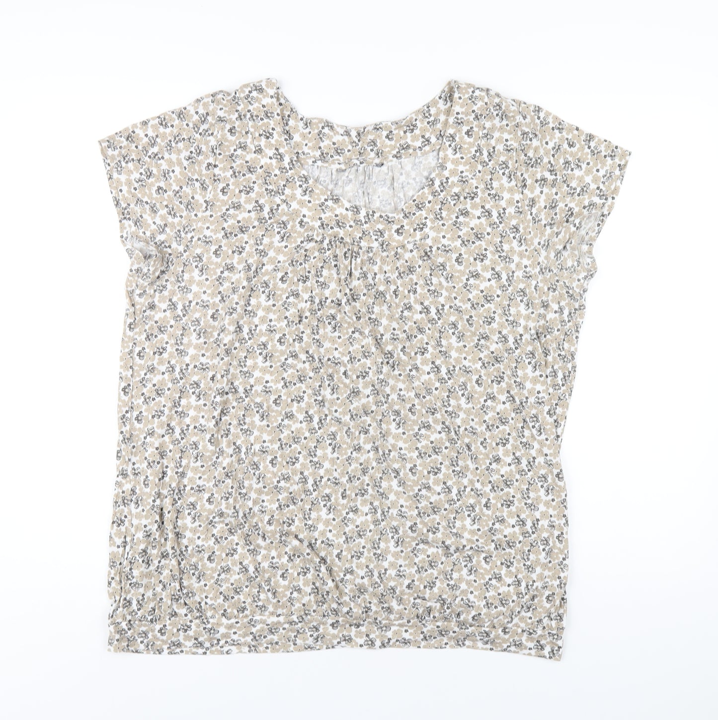 Debenhams Womens Beige Floral Polyester Basic T-Shirt Size 20 Scoop Neck