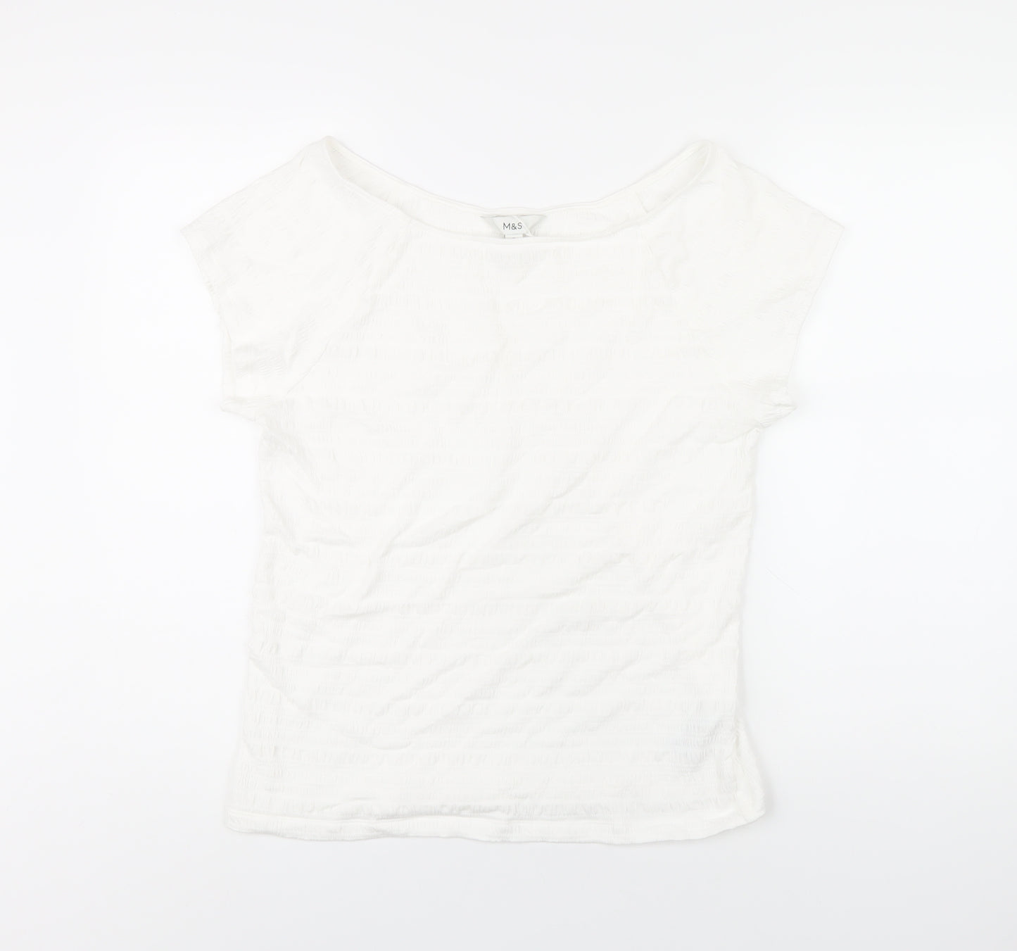 Marks and Spencer Womens White Cotton Basic T-Shirt Size 16 Boat Neck