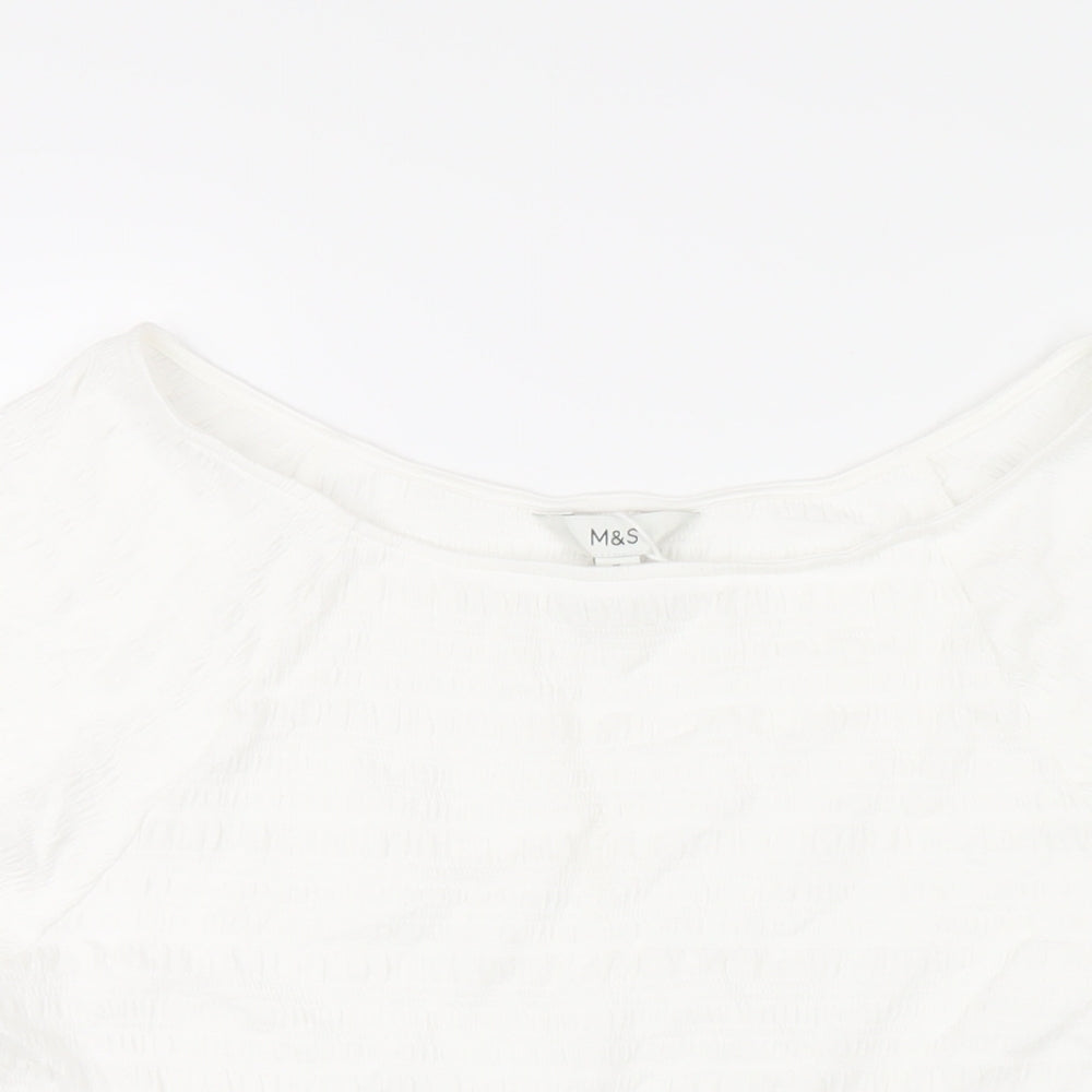 Marks and Spencer Womens White Cotton Basic T-Shirt Size 16 Boat Neck