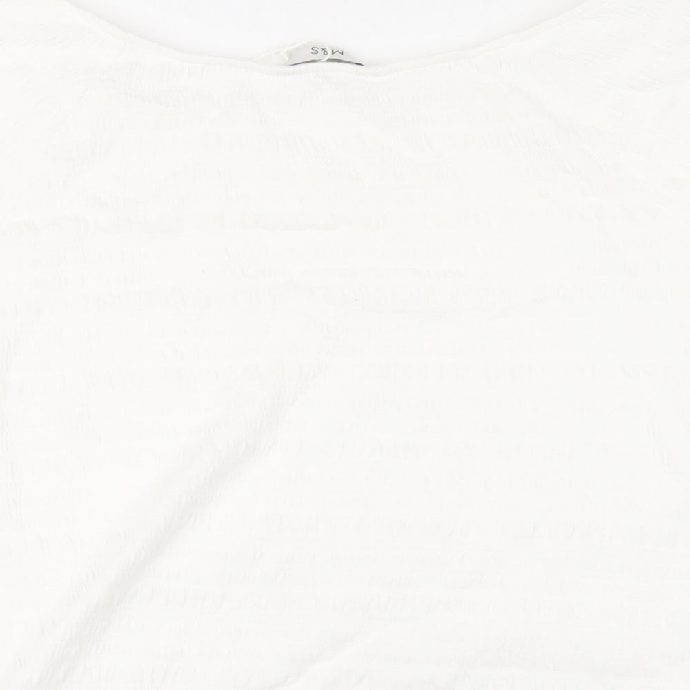 Marks and Spencer Womens White Cotton Basic T-Shirt Size 16 Boat Neck