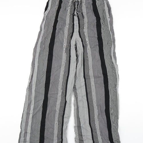 Marks and Spencer Womens Black Striped Viscose Trousers Size 8 L26 in Regular