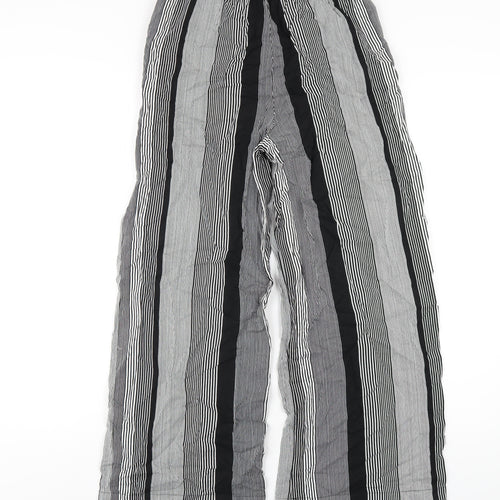 Marks and Spencer Womens Black Striped Viscose Trousers Size 8 L26 in Regular