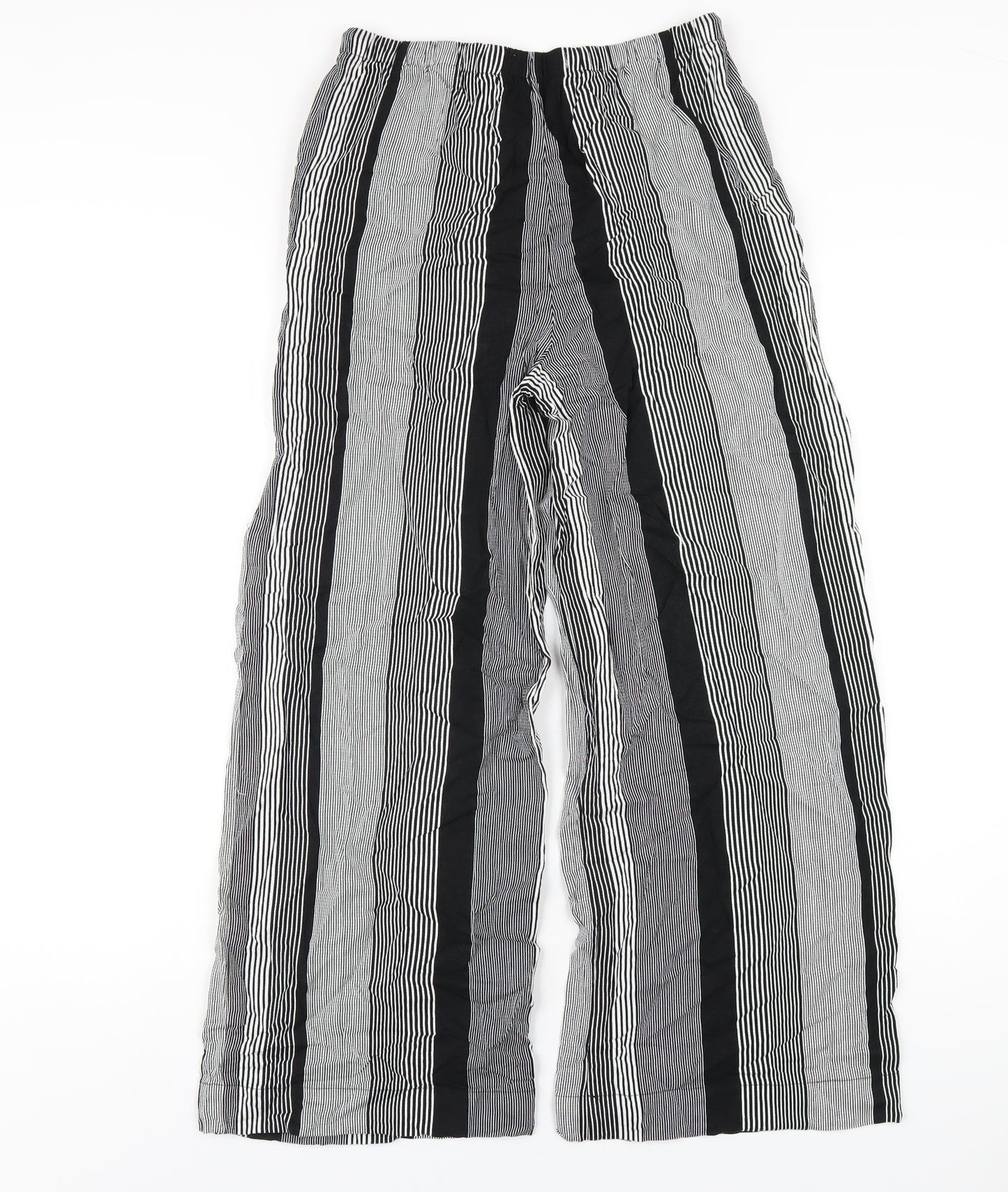 Marks and Spencer Womens Black Striped Viscose Trousers Size 8 L26 in Regular