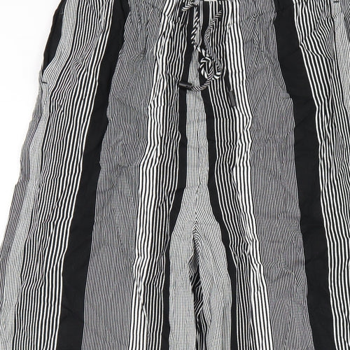 Marks and Spencer Womens Black Striped Viscose Trousers Size 8 L26 in Regular
