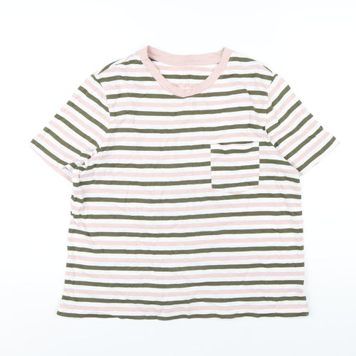 Marks and Spencer Womens Multicoloured Striped Cotton Basic T-Shirt Size 14 Off the Shoulder