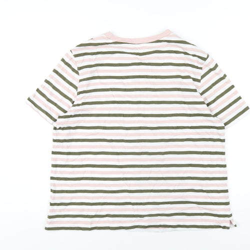 Marks and Spencer Womens Multicoloured Striped Cotton Basic T-Shirt Size 14 Off the Shoulder