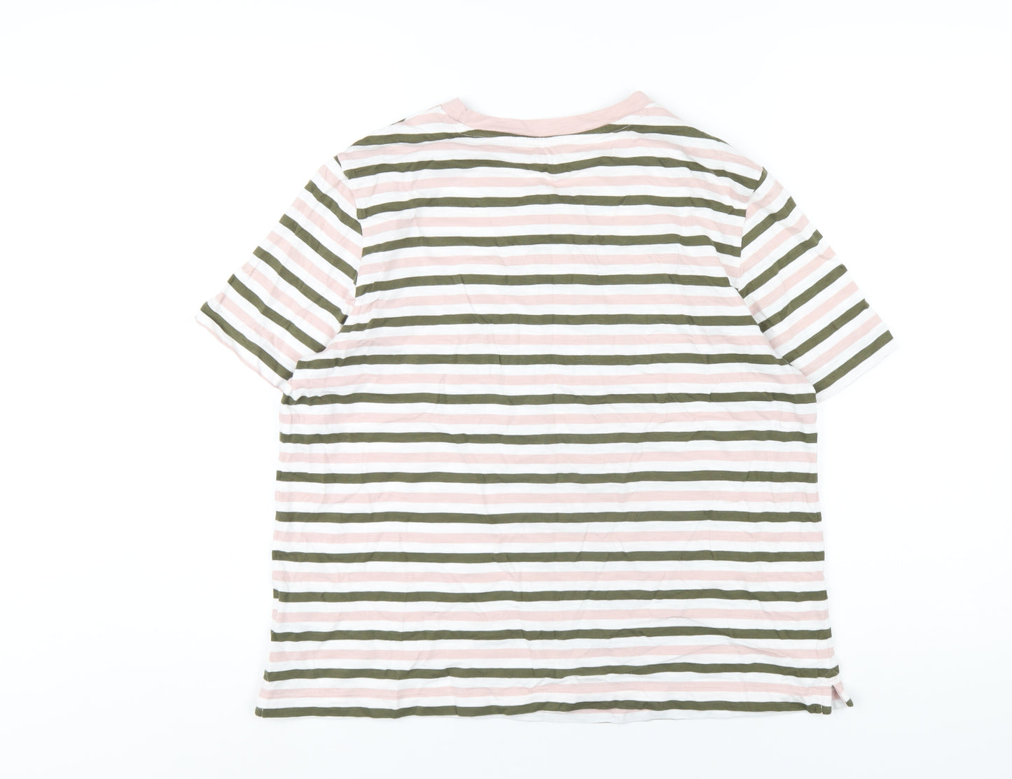 Marks and Spencer Womens Multicoloured Striped Cotton Basic T-Shirt Size 14 Off the Shoulder