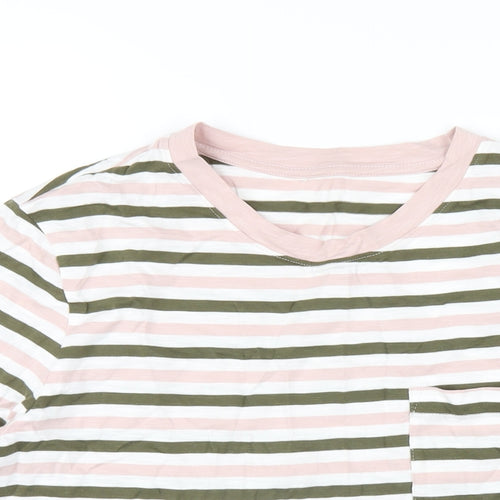Marks and Spencer Womens Multicoloured Striped Cotton Basic T-Shirt Size 14 Off the Shoulder