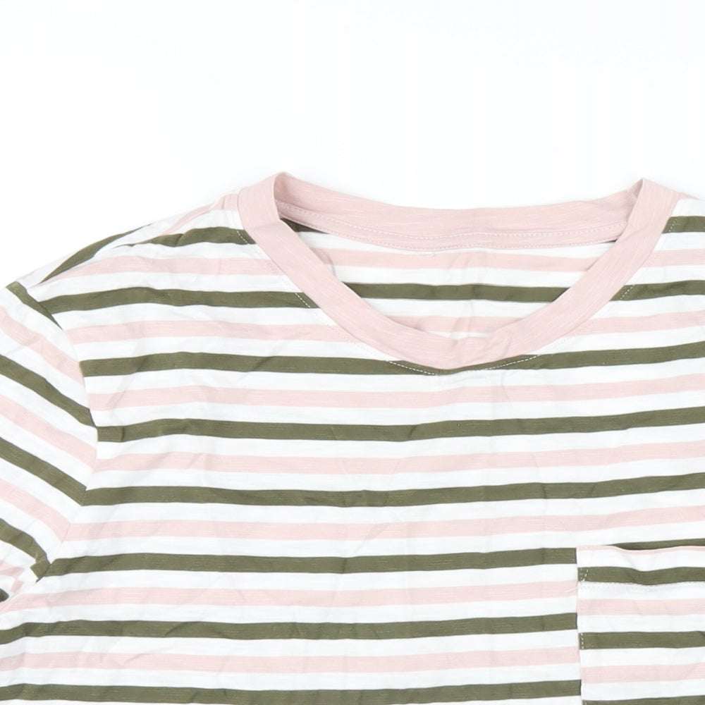 Marks and Spencer Womens Multicoloured Striped Cotton Basic T-Shirt Size 14 Off the Shoulder