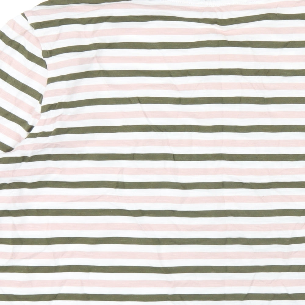 Marks and Spencer Womens Multicoloured Striped Cotton Basic T-Shirt Size 14 Off the Shoulder