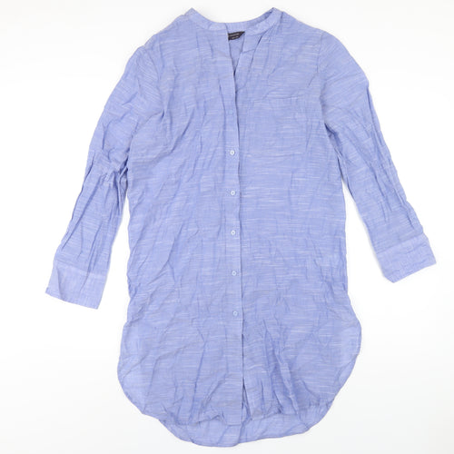 Marks and Spencer Womens Blue Cotton Shirt Dress Size S V-Neck Button