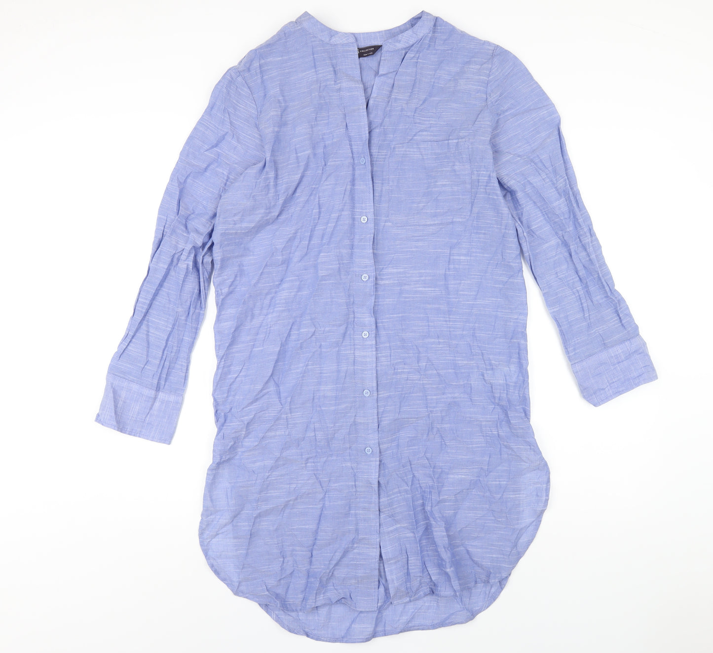 Marks and Spencer Womens Blue Cotton Shirt Dress Size S V-Neck Button