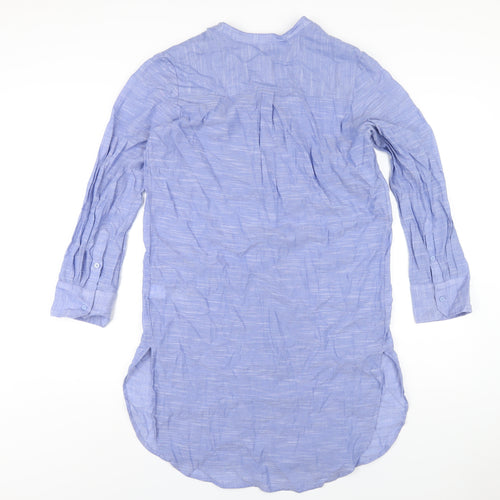 Marks and Spencer Womens Blue Cotton Shirt Dress Size S V-Neck Button