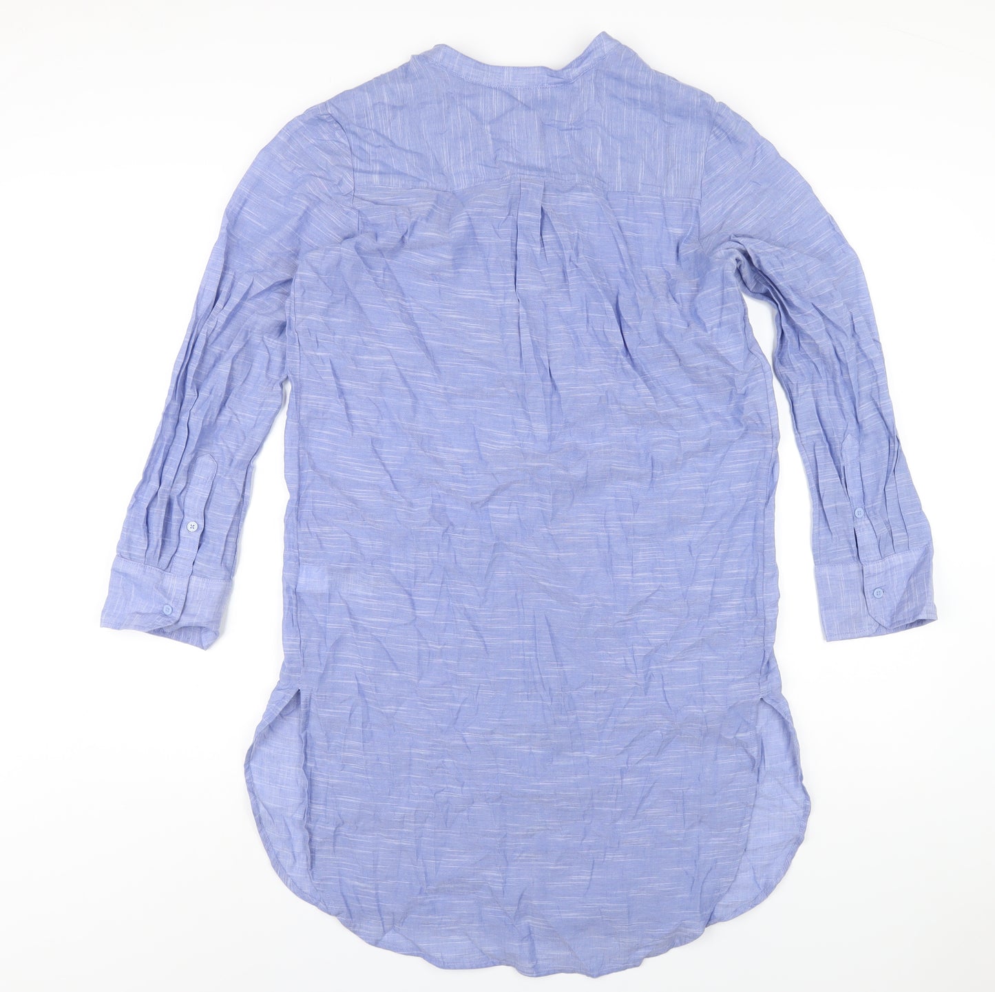 Marks and Spencer Womens Blue Cotton Shirt Dress Size S V-Neck Button