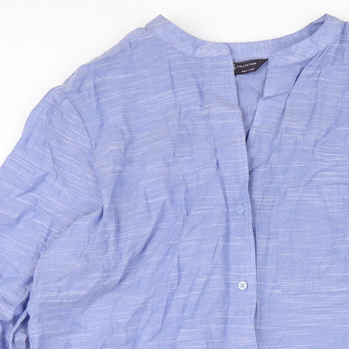 Marks and Spencer Womens Blue Cotton Shirt Dress Size S V-Neck Button