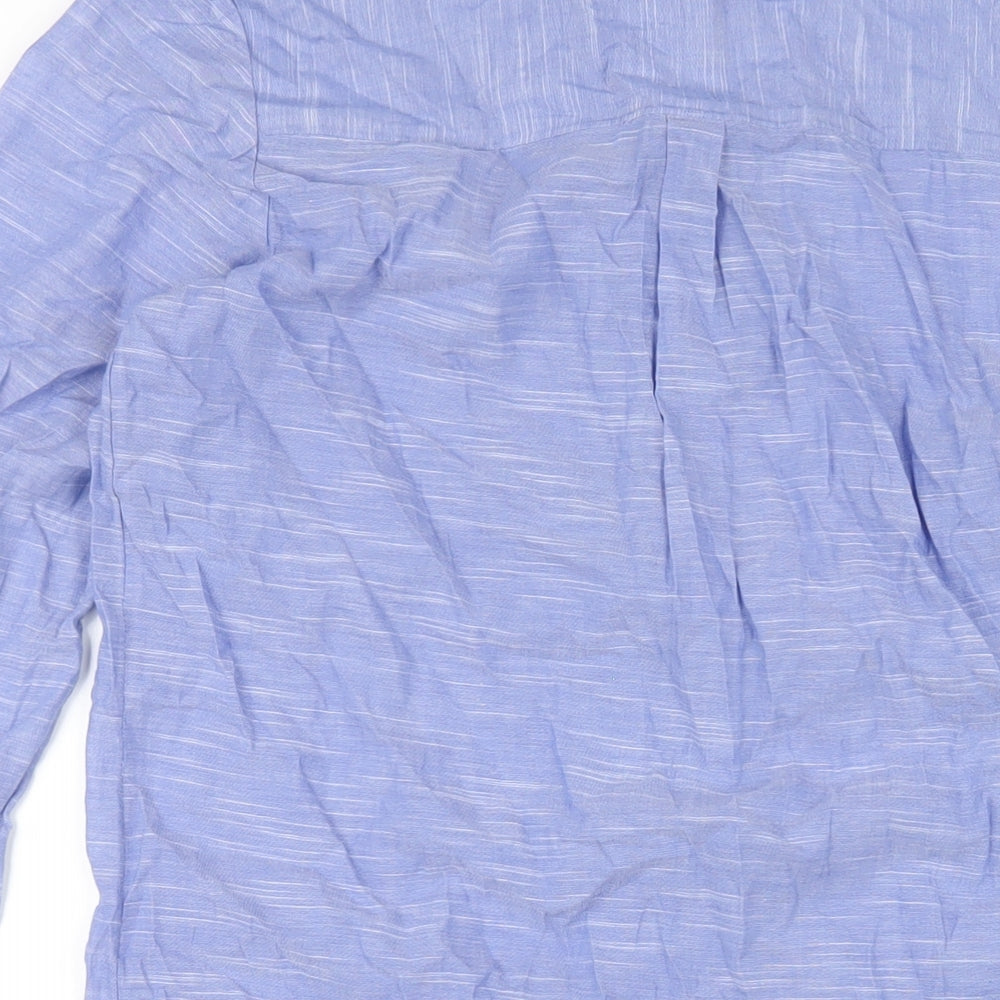 Marks and Spencer Womens Blue Cotton Shirt Dress Size S V-Neck Button