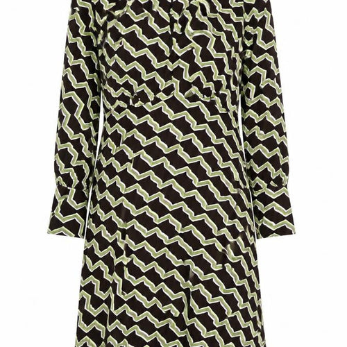 Marks and Spencer Womens Brown Geometric Viscose A-Line Size 8 Round Neck Zip