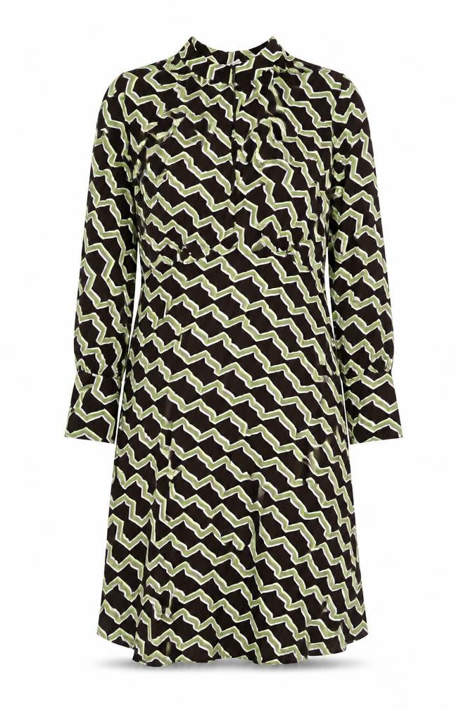 Marks and Spencer Womens Brown Geometric Viscose A-Line Size 8 Round Neck Zip